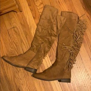 Tall Faux Sued Fringe Boots